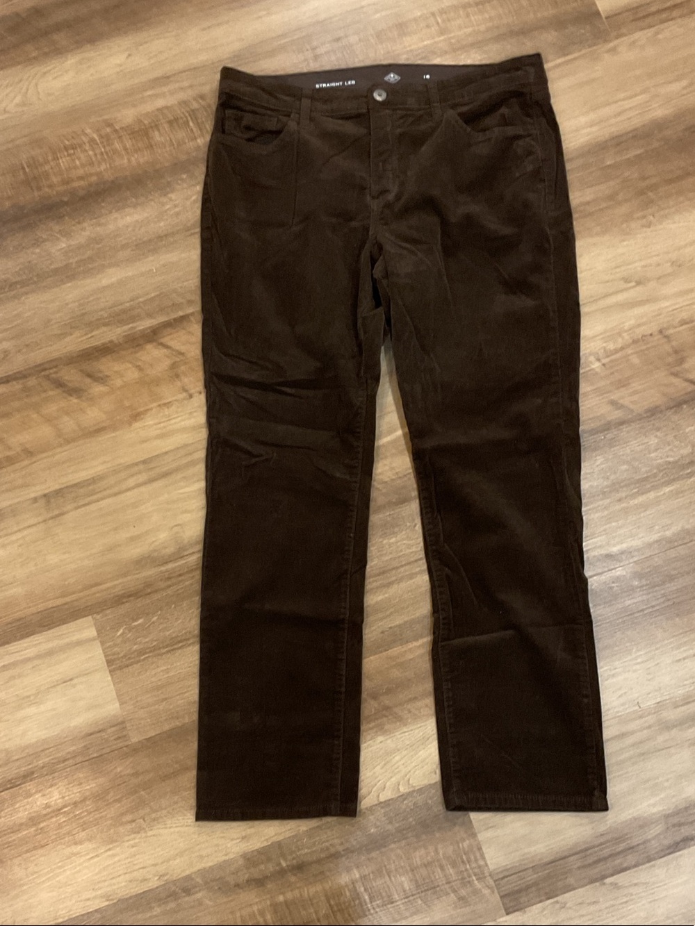 NWOT St. John’s Bay Corduroy Pants 16 – Dark Chocolate Brown Mid‑Rise Elastic